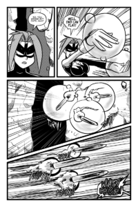 Mega Maiden is in no mood for Blitzshell's attitude and uses her gravitational abilities to turn his missiles back to him. Blitzshell creams out "What?! Impossible!"