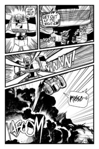 Blitzshell starts to rip and tear at his body trying to get mega maiden out. but he isn't able to stop her before he explodes.