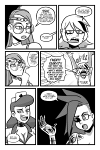 Mega Maiden's mother suggests to Backup Nurse that it might be time to get the girls home. especially since time moves differently in the lunasian side of the moon. Lizzy asks how much of a difference, and she answers "ten or twenty years, I think...?" Lizzy loses it over that bit of dropped info. Nega Maiden asks if she's coming back to earth with them.