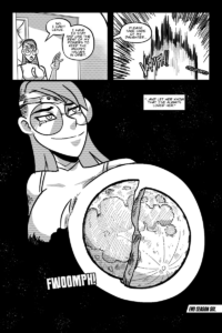 Mega's mother explains that she must stay back to use the last of her powers to keep the moon in orbit. she gives her final goodbyes as the girls are teleported back to earth.