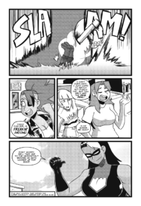 Fortress Max stomps on Heavy Middle. Garnet gets all excited over Fortress Max's brutal justice. Mega gives the girls her seal of approval.