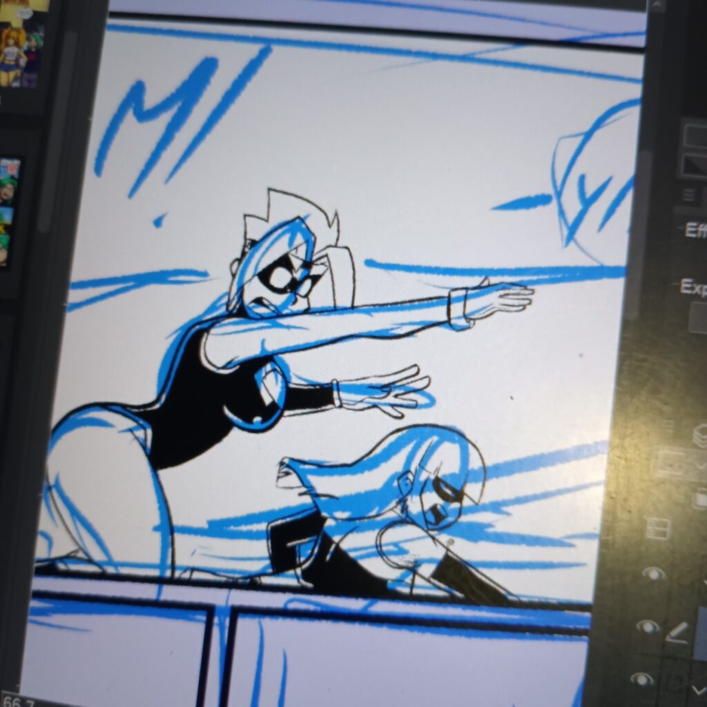 snapshot of new Mega Maiden comic art WIP